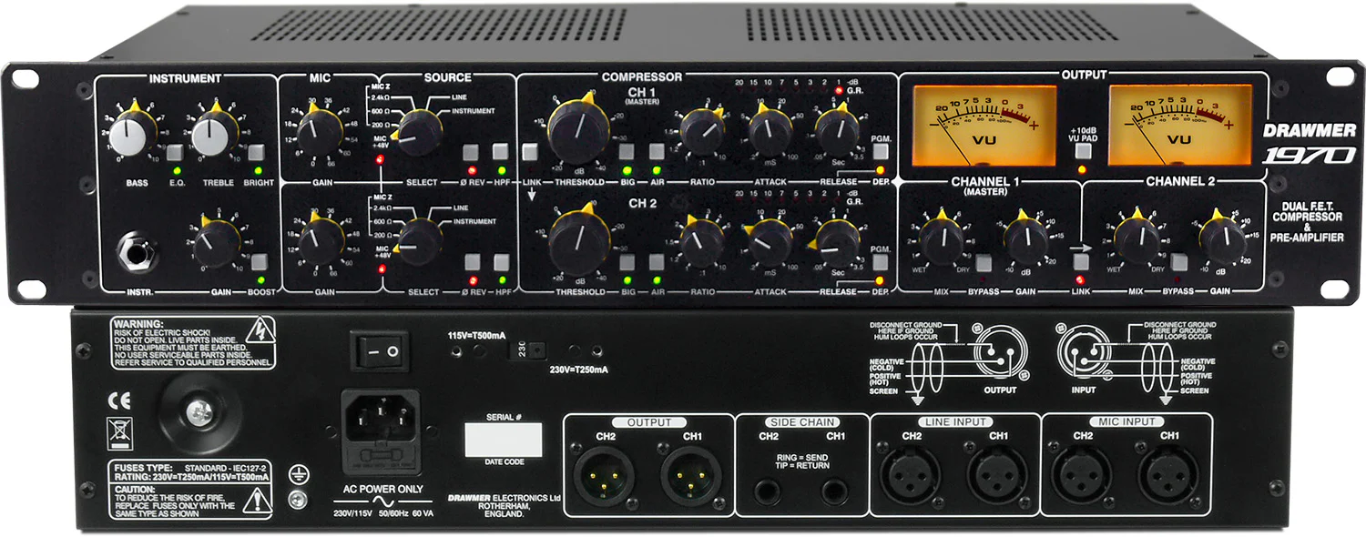 1970_large_d0cca415-6a25-4e0d-9cf6-da9e8a895667.webp Drawmer 1970 - Dual FET Compressor and Preamplifier