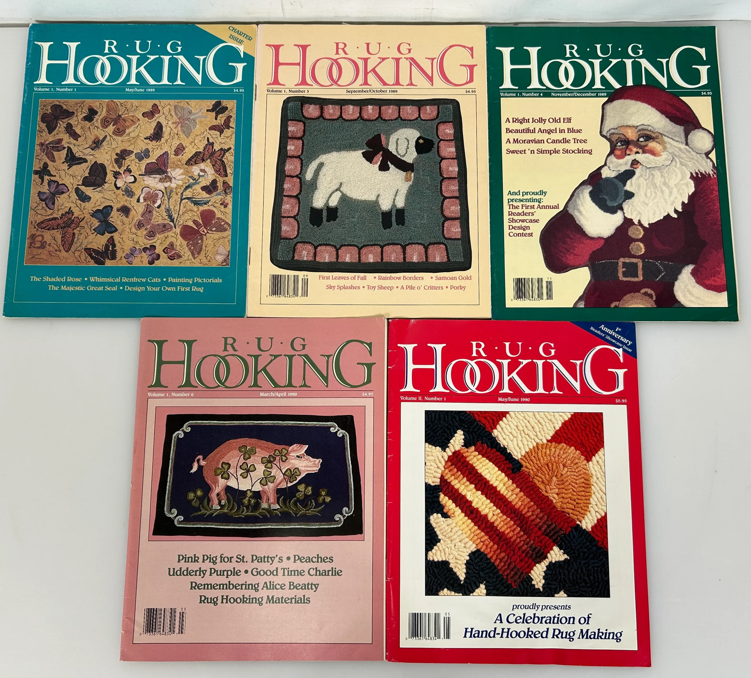 1989-1990 Rug Hooking Lot of 5 Vol 1 #1,3,4&6; Vol 2 #1 (Includes Charter Issue)