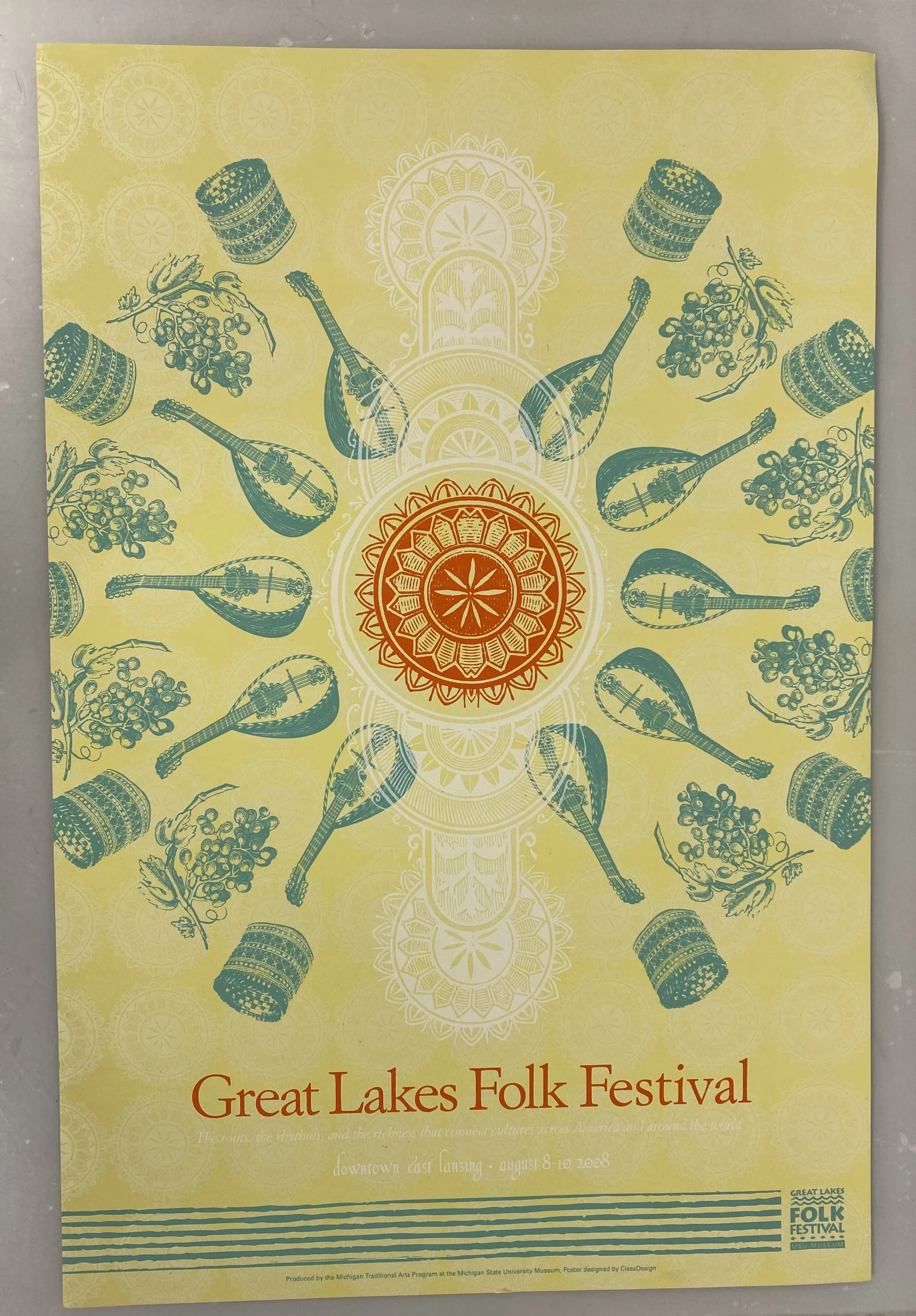 2008 MSU Museum Folk Festival Poster Go Green Ephemera