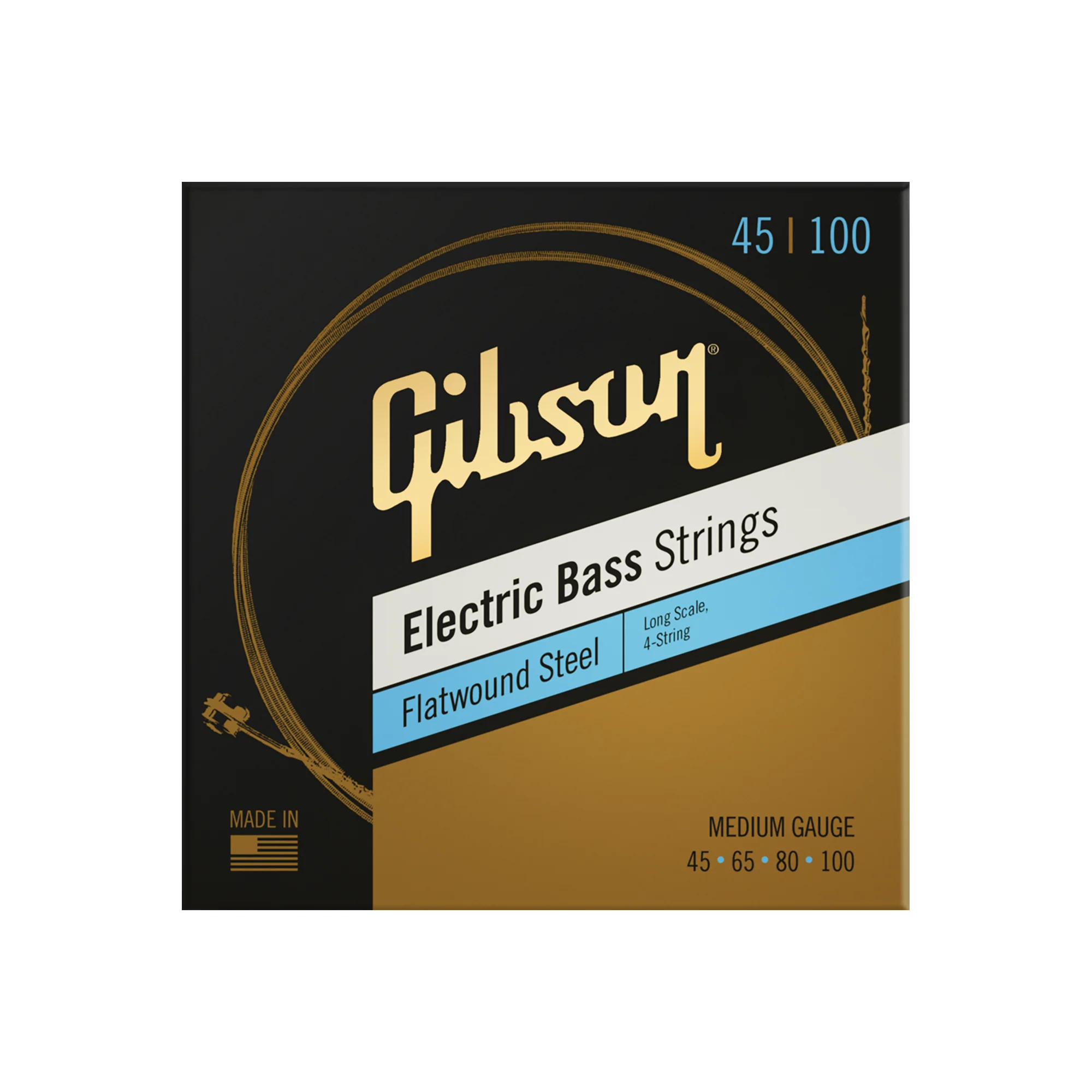 Gibson Flatwound Electric Bass Strings, Long Scale, Medium Gauge