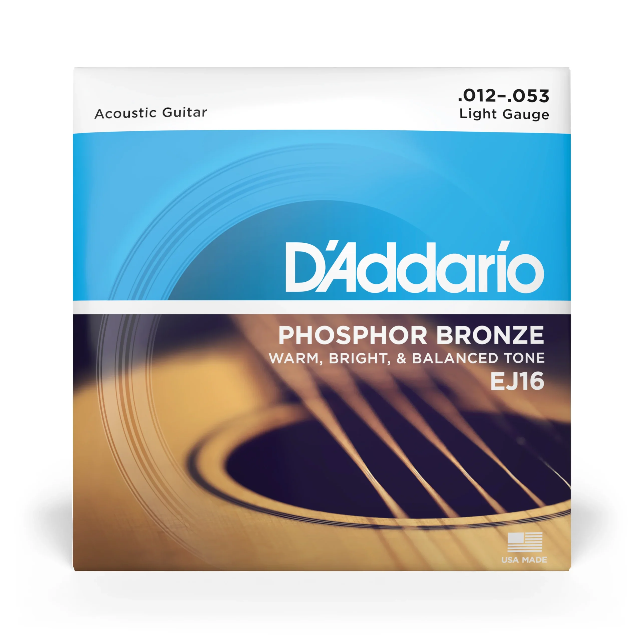D'Addario EJ16 Phosphor Bronze Acoustic Guitar Strings | EJ16, Light Tension, 12-53