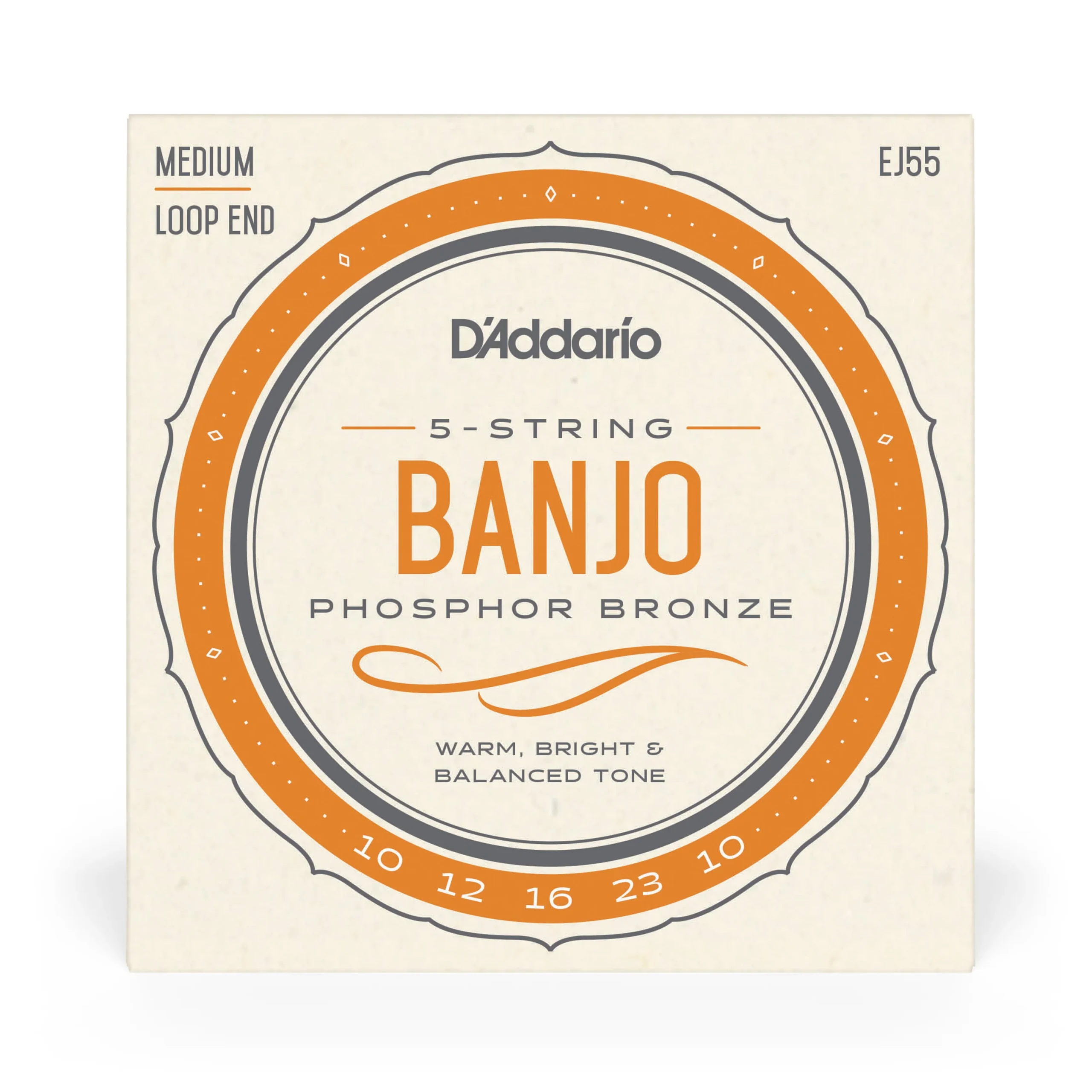 EJ55_detail1_hi-res.webp D'Addario EJ55 5-String Banjo Strings, Phosphor Bronze, Medium Tension, 10-23