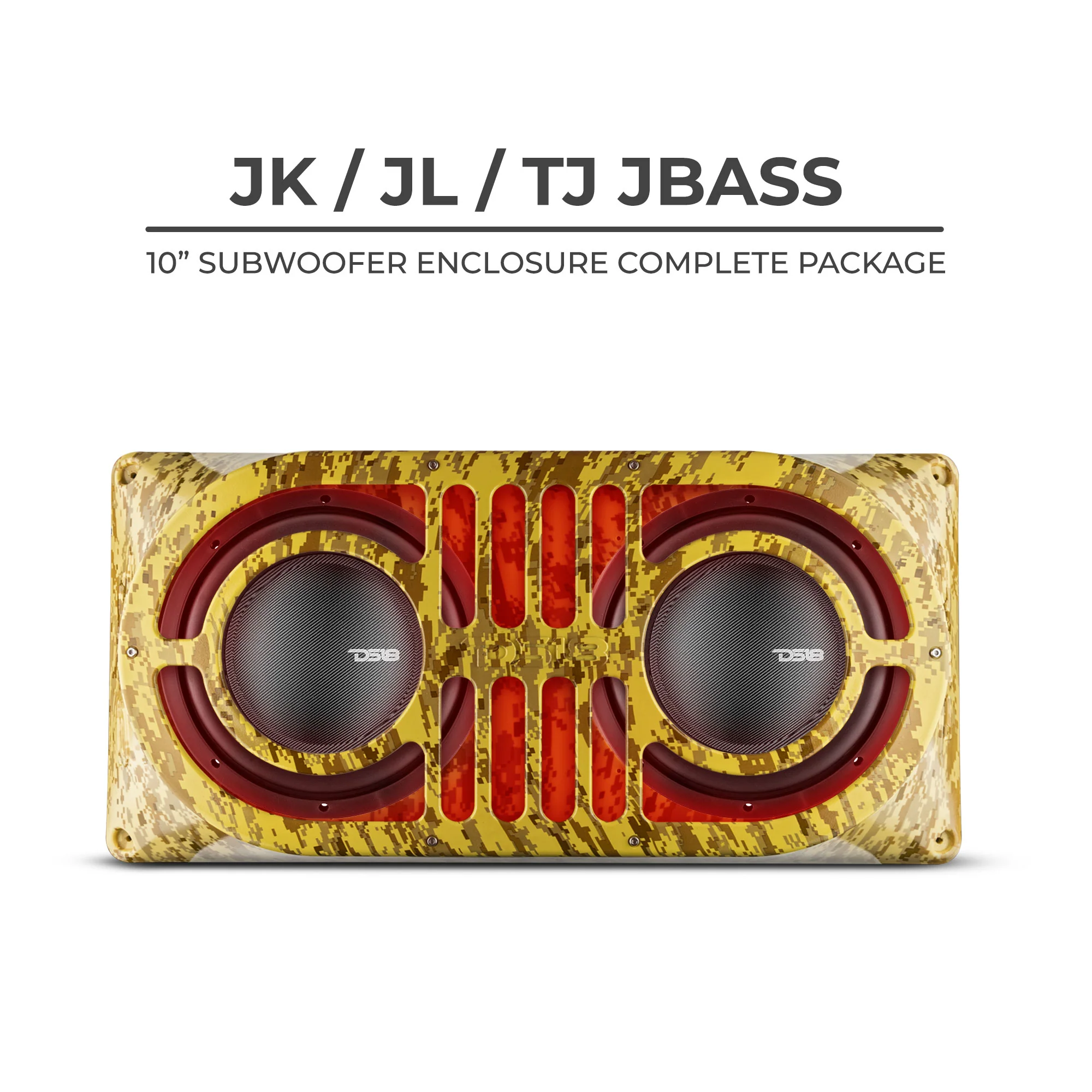 JBASSTACJTKGTN-COMPLETE-PACKAGE.webp Jeep Wrangler TJ, JK & JL Shallow Subwoofer Tactical Package -TAN EDITION