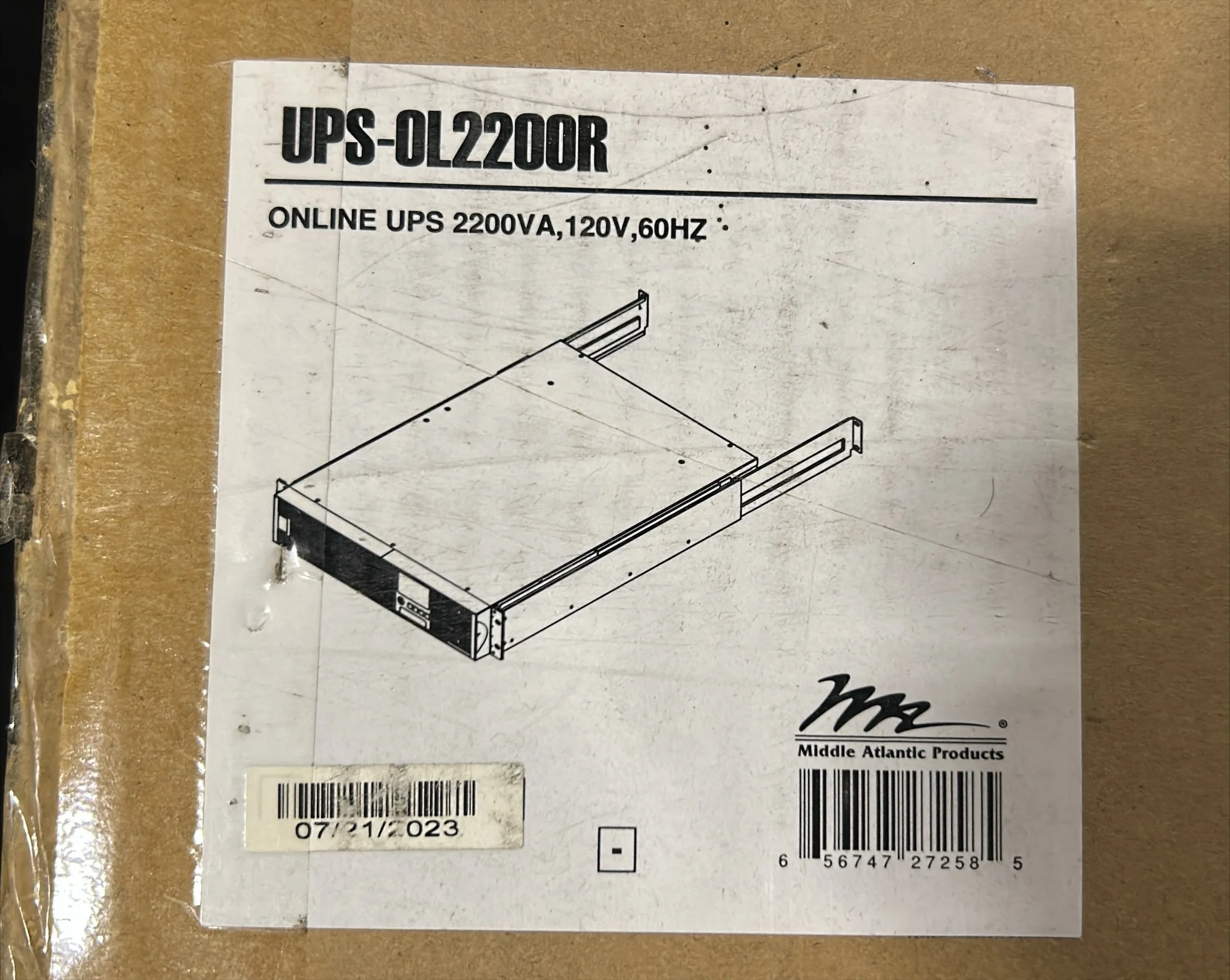 Middle_Atlantic_UPS-OL2200R_Box_Label.webp Middle Atlantic UPS-OL2200R, 2RU 2200VA Premium Online Series UPS Backup Power