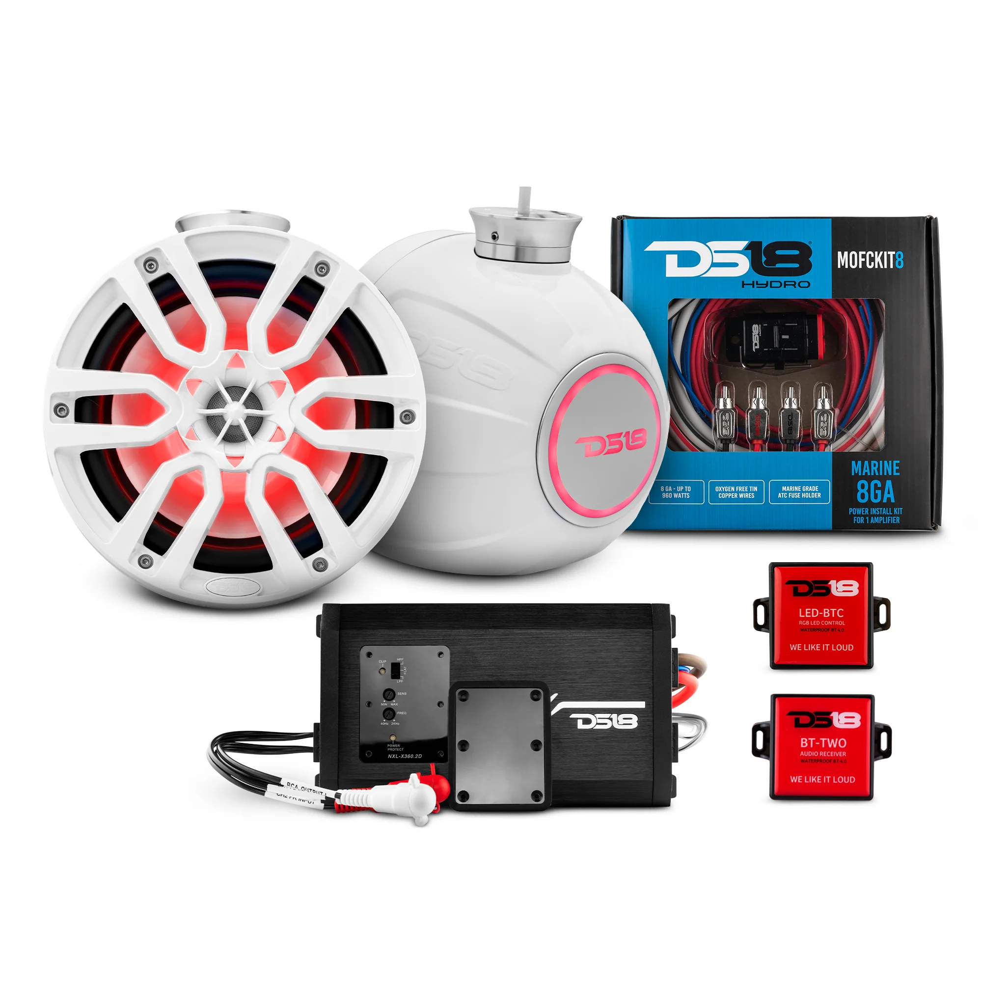 NXL-PS8-WH_NXL-X360-2D-PACKAGE-2000x2000_1.webp 8" Compact Speaker Tower with Marine Amplifier, Installation Kit, and RGB LED Lights - Perfect Package for Jet Ski