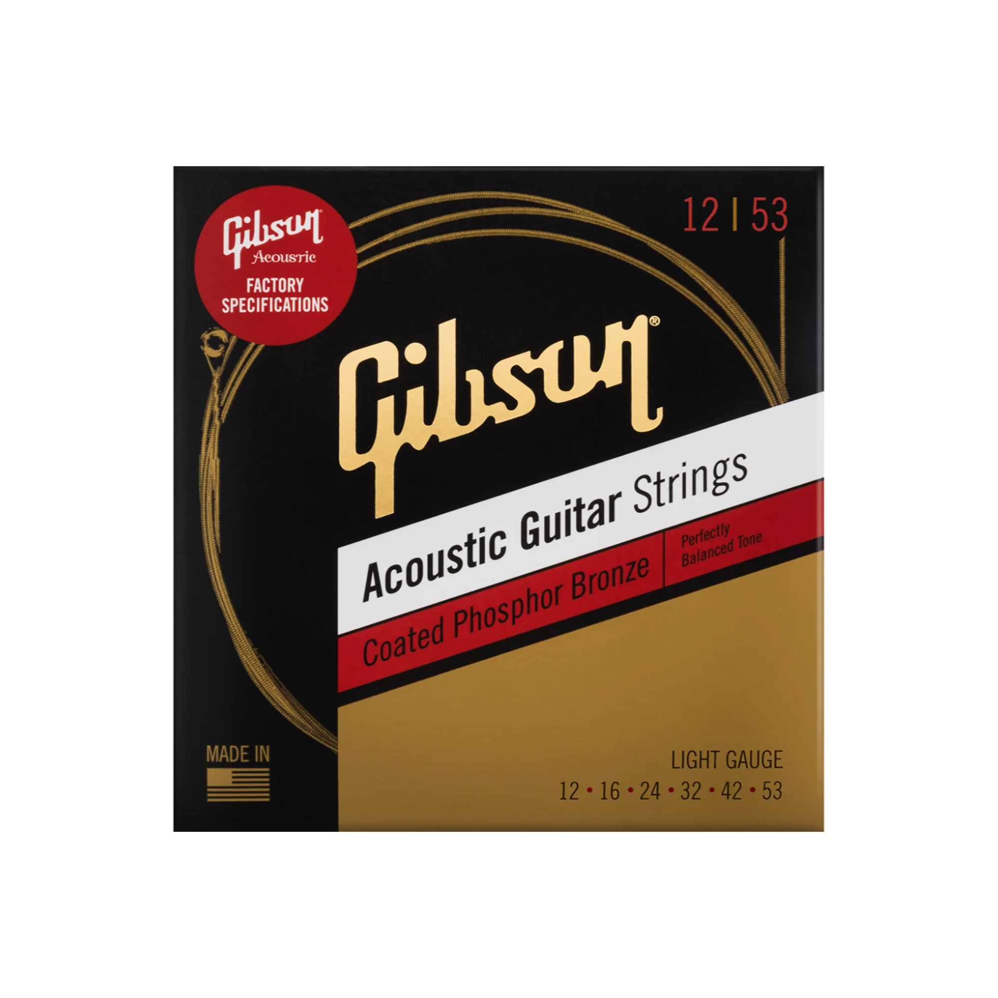 Gibson Coated Phosphor Bronze Acoustic Guitar Strings, Light Gauge