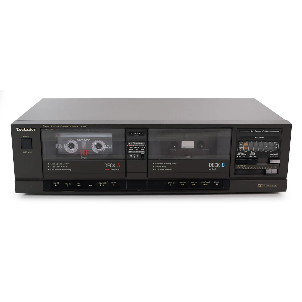 Technics RS-T17 Dual Deck Cassette Player with Auto Tape Select and One Touch Recording