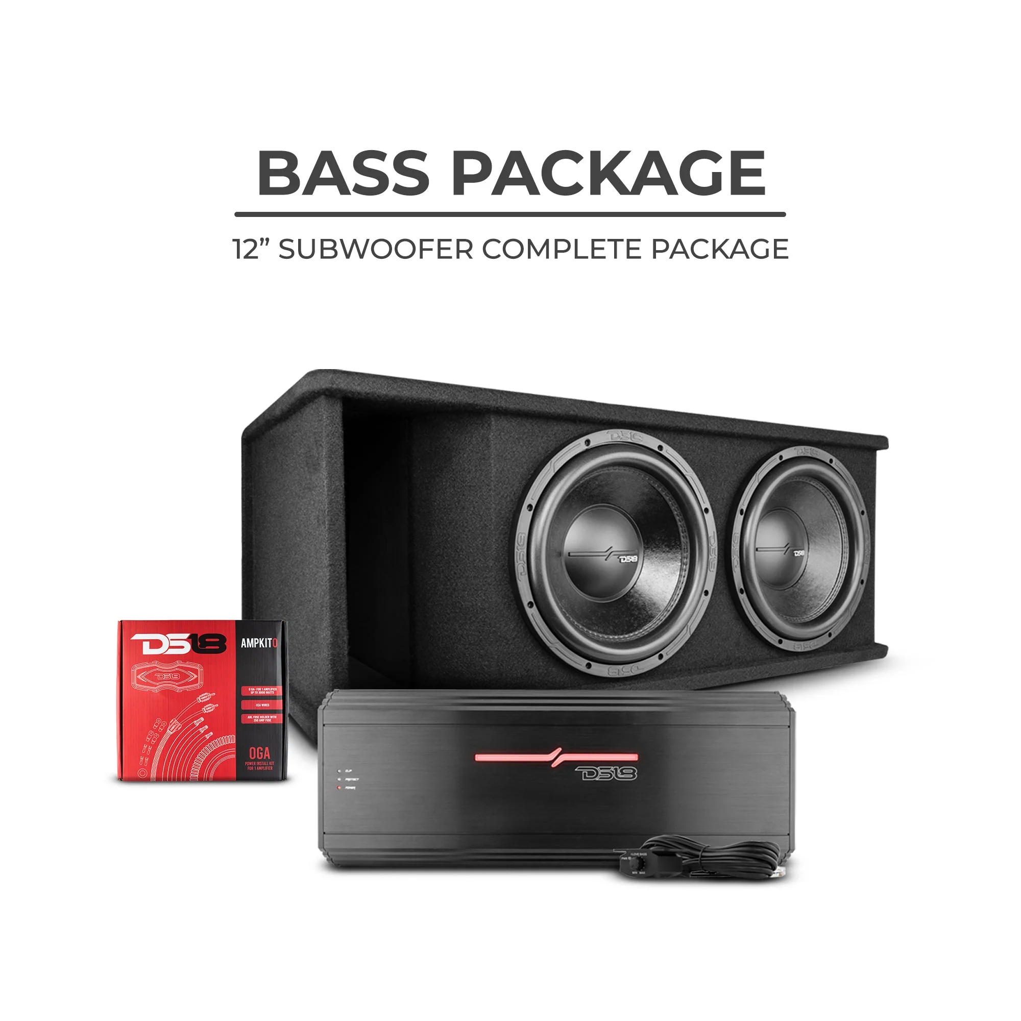 ZR212LD-PKG-COMPLETE-PACKAGE.webp DS18 ZR212LD-PKG Bass Package 2 x ZR12D4 12" Subwoofers In a Ported Box 3200 Watts with ZR2000.1D Class D 1-Channel Amplifier, and Ampkit0