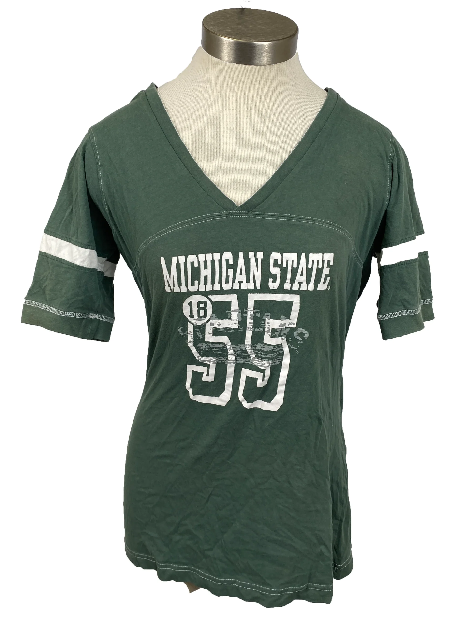 Green Michigan State V-Neck T-Shirt Women's Size XL