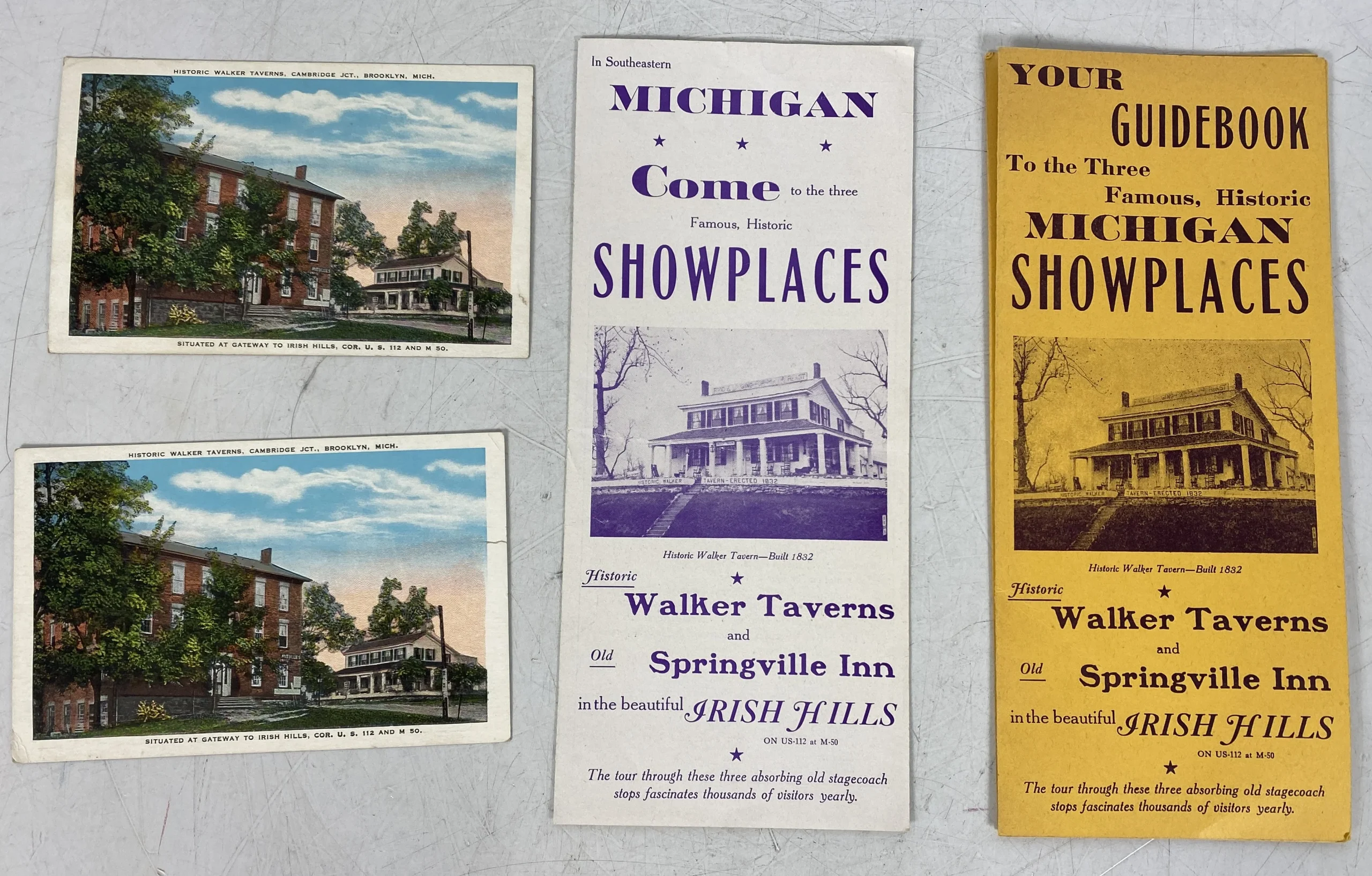 Historical Ephemera Lot Walker Taverns Irish Hills Brooklyn, Michigan