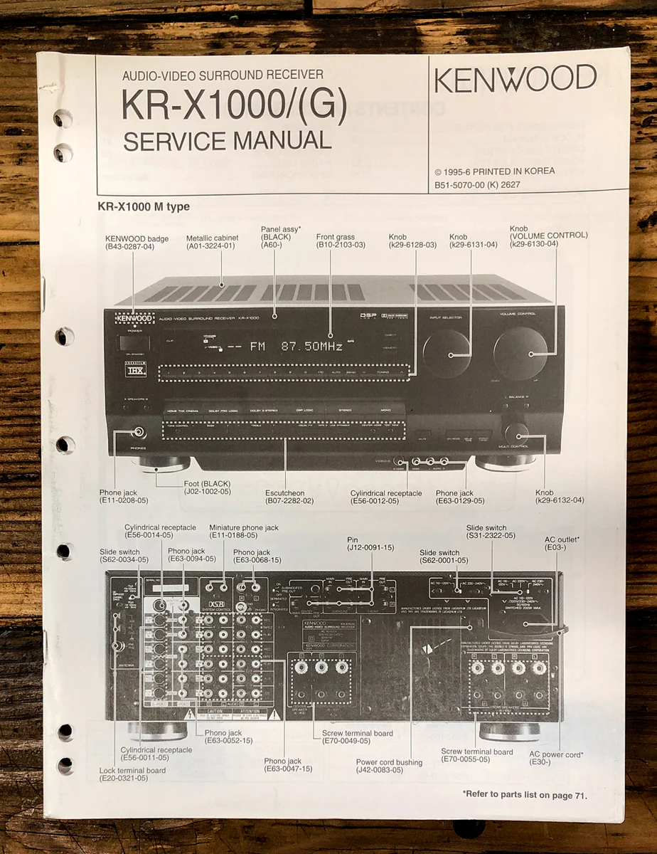 Kenwood KR-X1000 KR-X1000G ReceiverService Manual *Original*