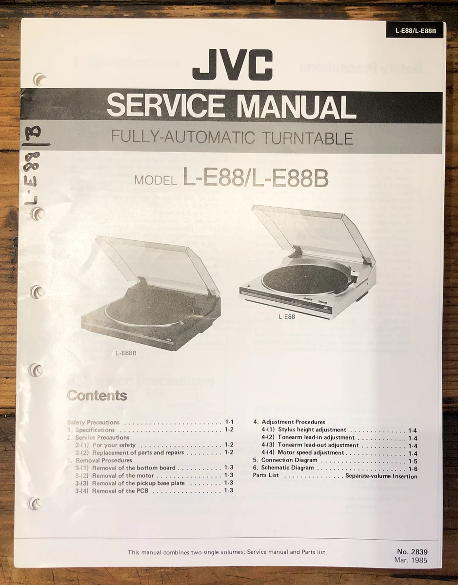 JVC L-E88 L-E88B Record Player / TurntableService Manual *Original*