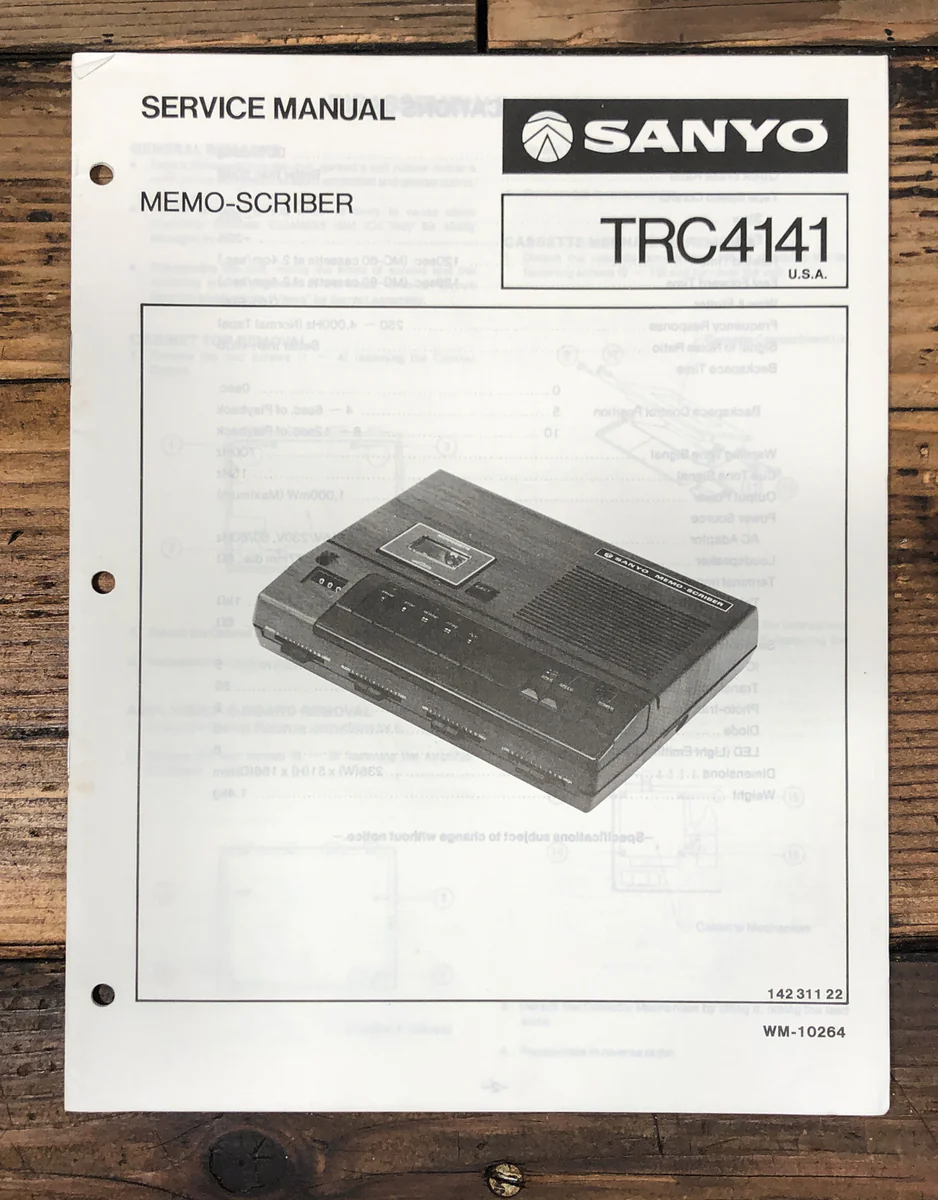 Sanyo TRC4141 TRC-4141 Memo-Scriber Service Manual *Original*