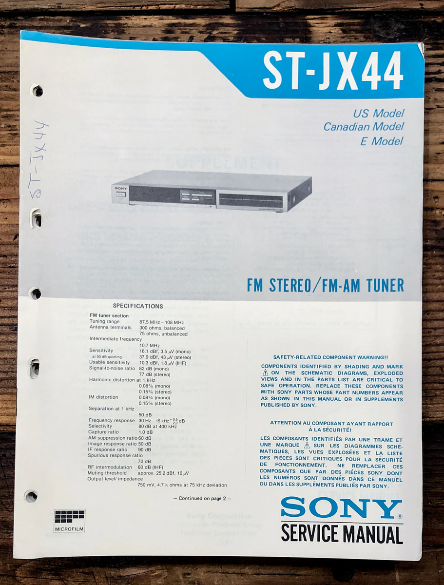 Sony ST-JX44 TunerService Manual *Original*