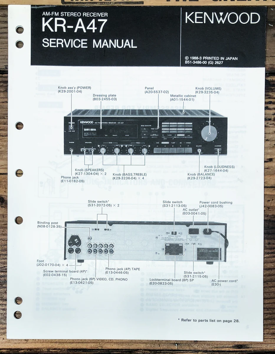 Kenwood KR-A47 ReceiverService Manual *Original*
