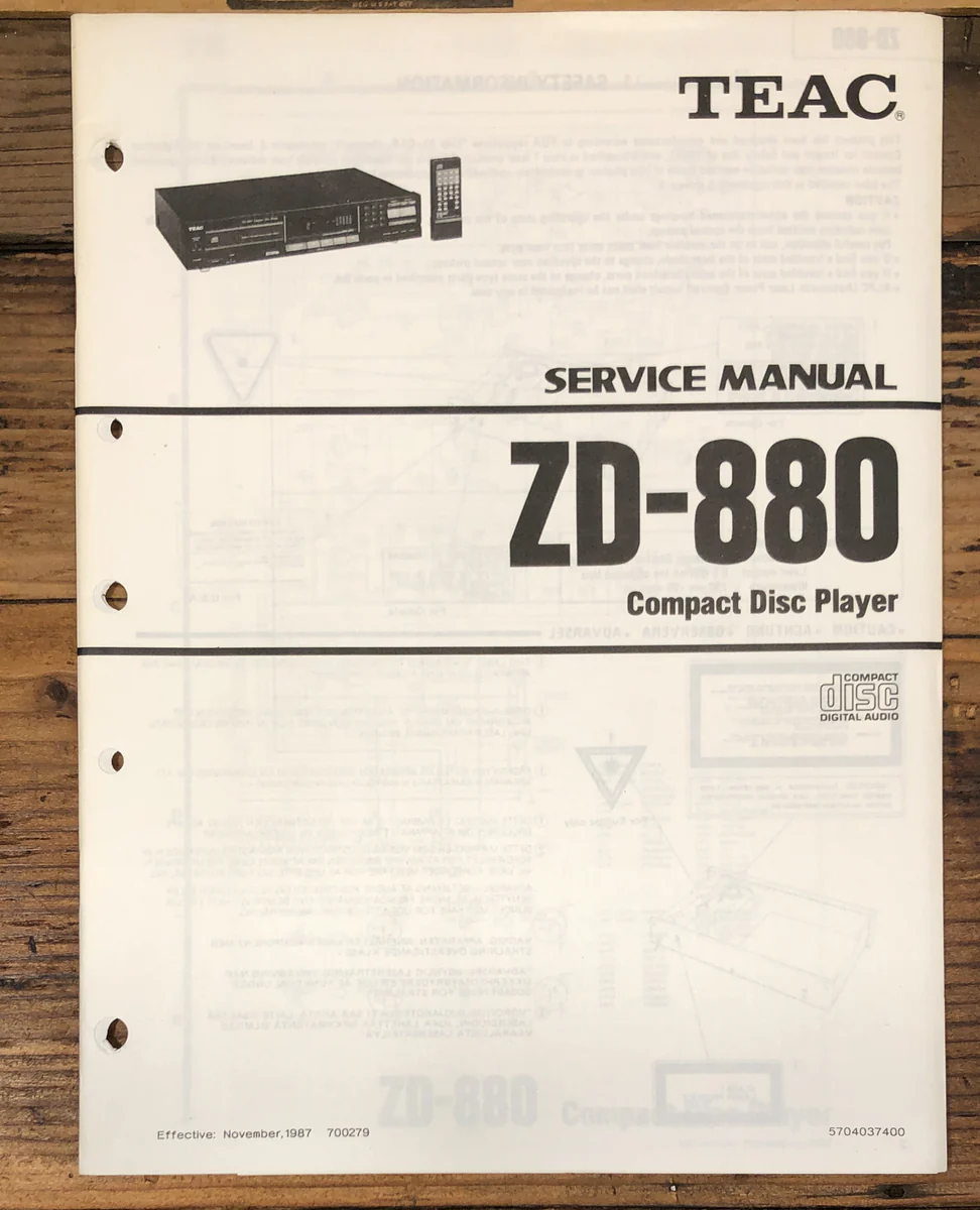 TEAC ZD-880 CD Player Service Manual *Original*