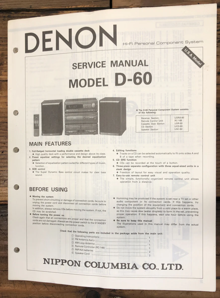 Denon D-60 StereoService Manual *Original*