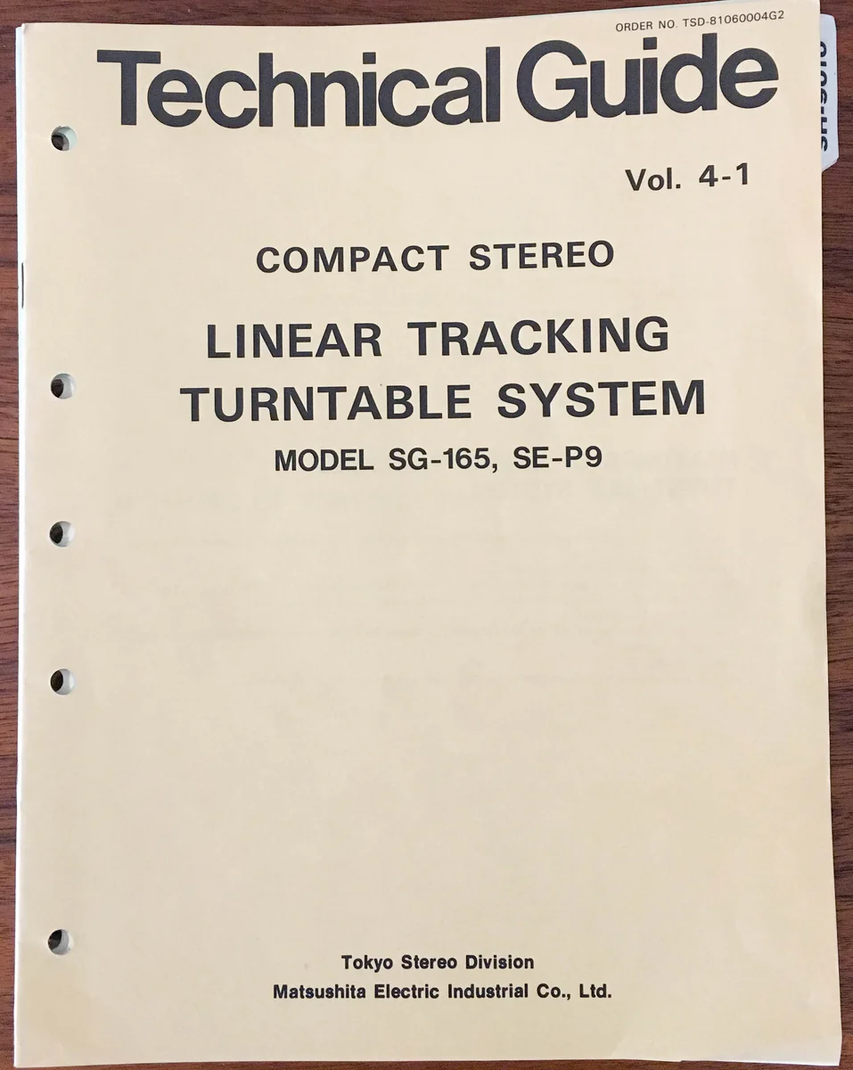 Panasonic Linear TrackingTurntable SG-165 SE-P9 TECHNICAL GUIDE *Original*