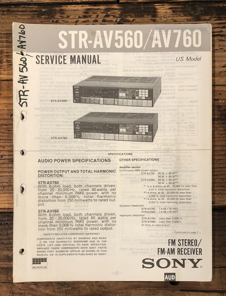 Sony STR-AV560 STR-AV760 ReceiverService Manual *Original*