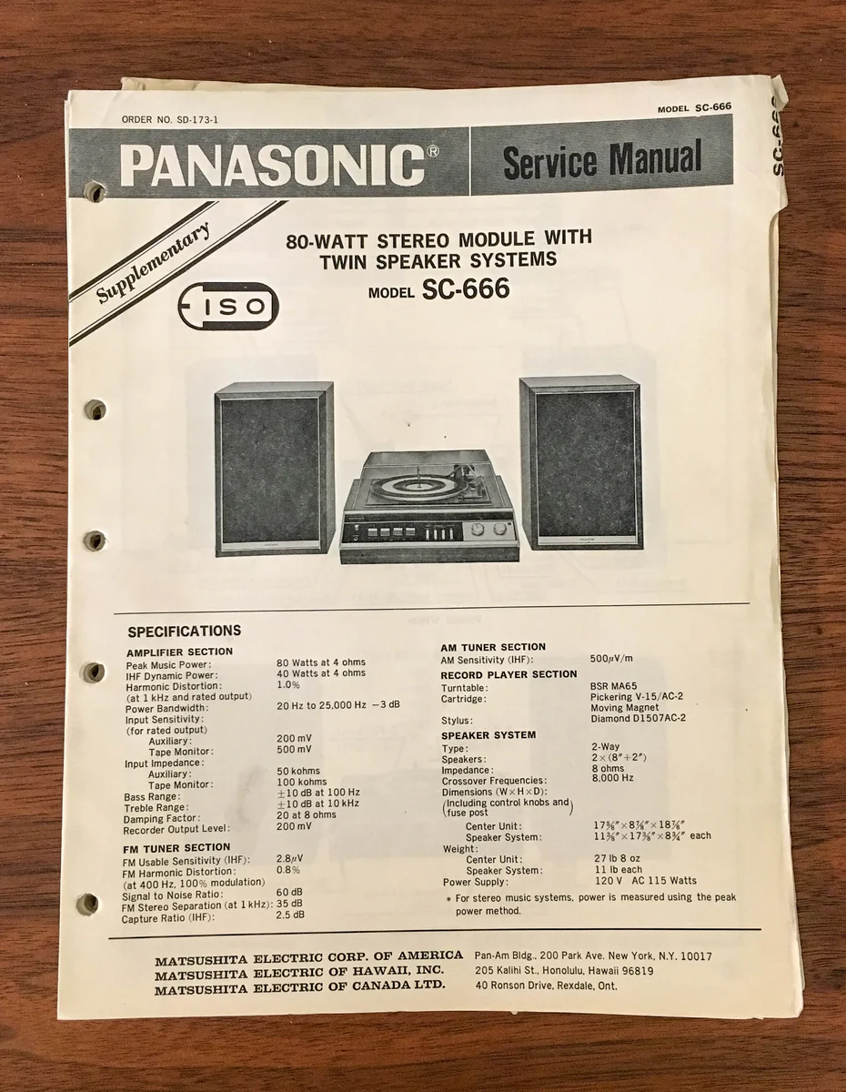 Panasonic SC-666 Stereo Service Manual *Original* #2
