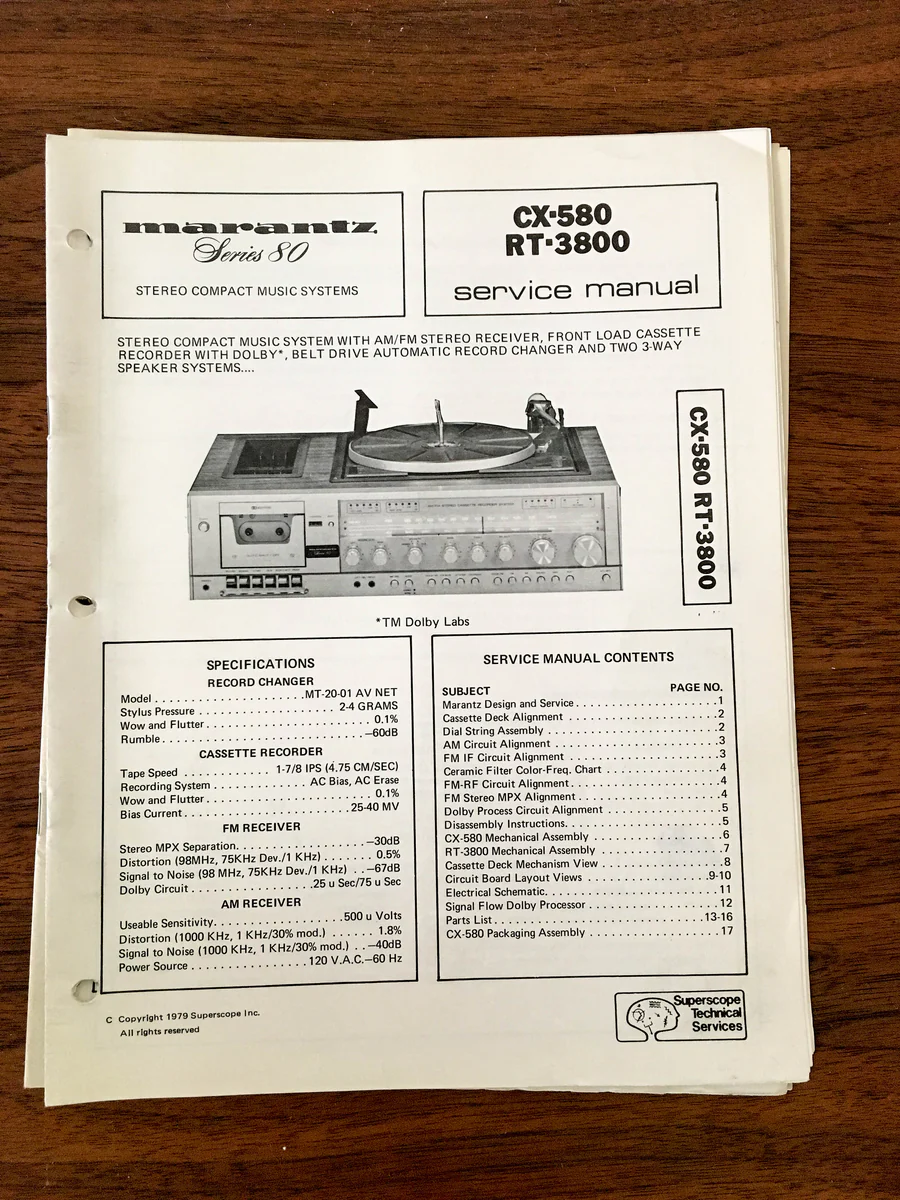 Marantz CX-580 RT-3800 Stereo Service Manual *Original*