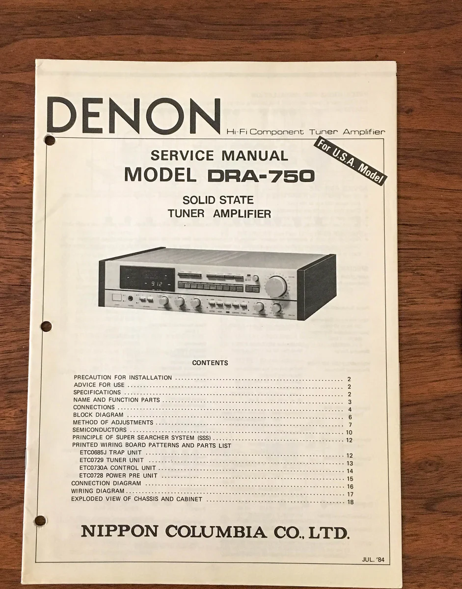 Denon DRA-750 Receiver Service Manual *Original*