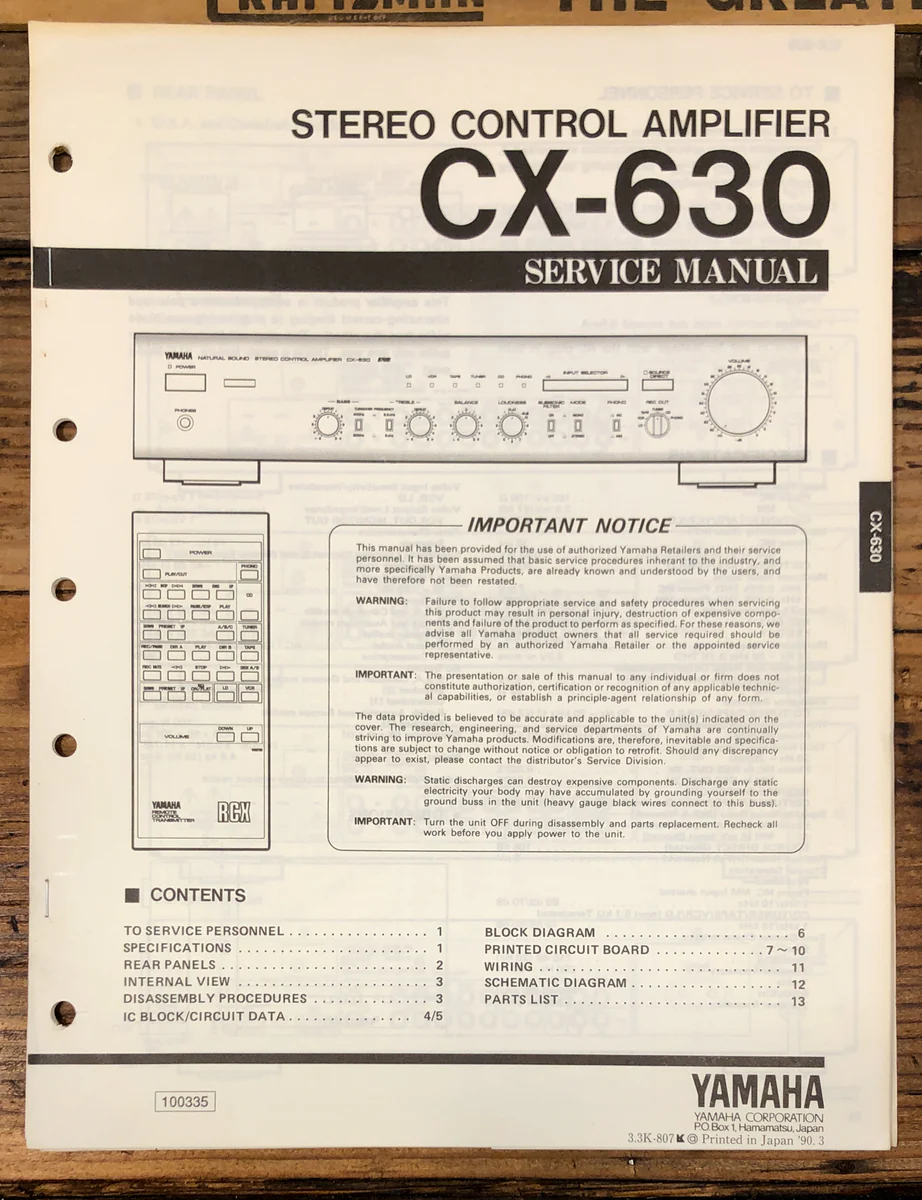 Yamaha CX-630 Preamp / PreamplifierService Manual *Original*
