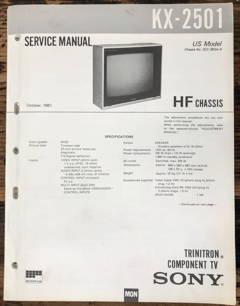 Sony KX-2501 TV / TelevisionService Manual *Original*