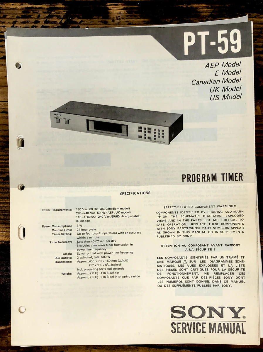 Sony PT-59 TimerService Manual *Original*