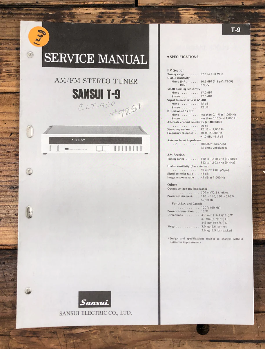 Sansui T-9 TunerService Manual *Original*