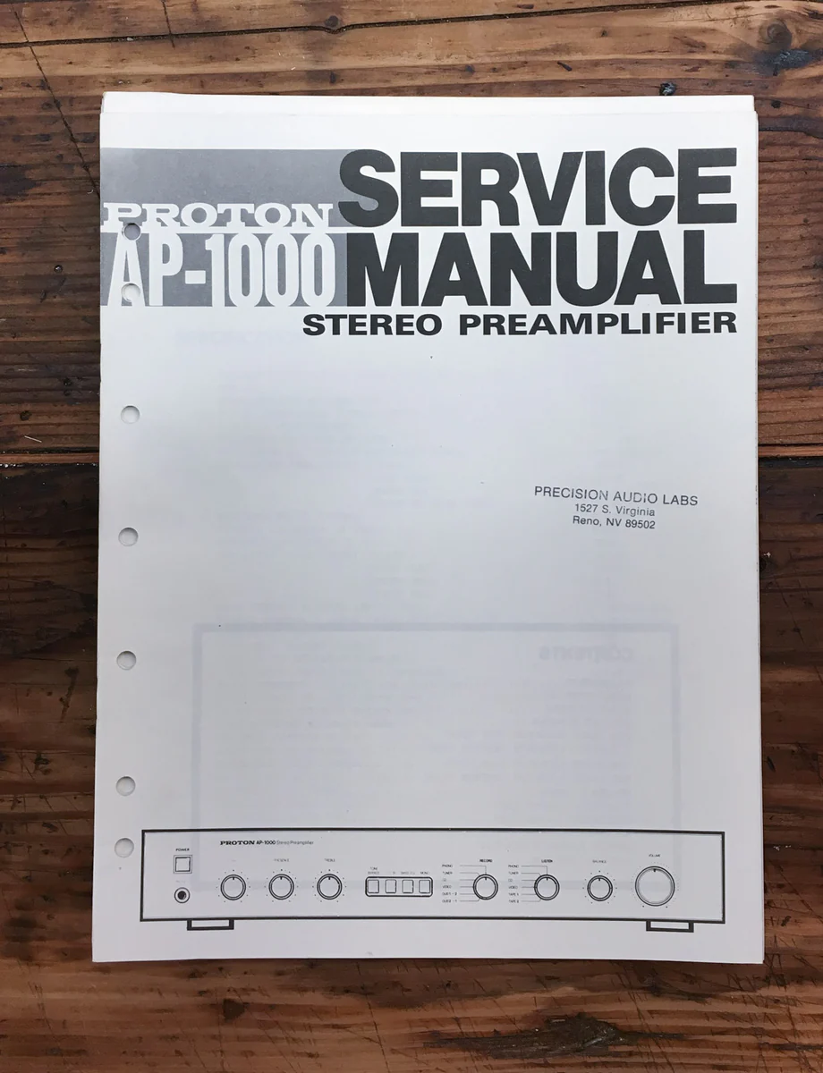 Proton AP-1000 Preamp / PreamplifierService Manual *Original*