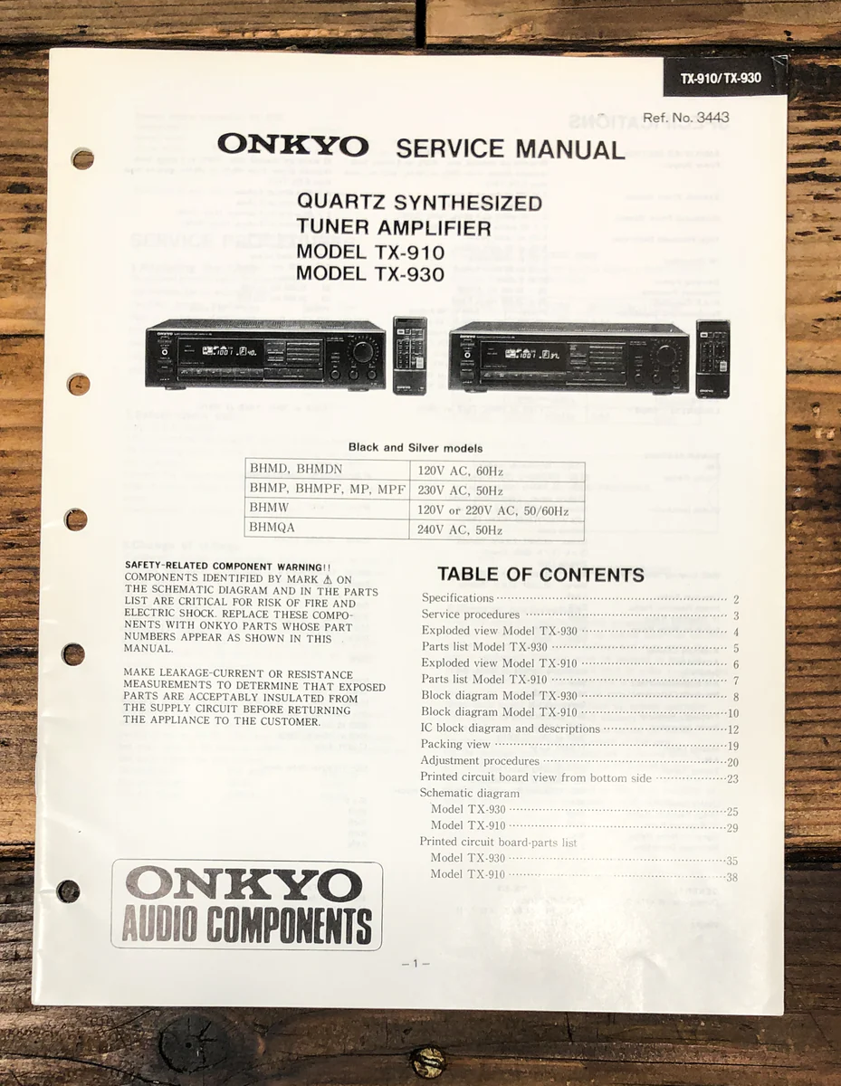 Onkyo TX-910 TX-930 ReceiverService Manual *Original*