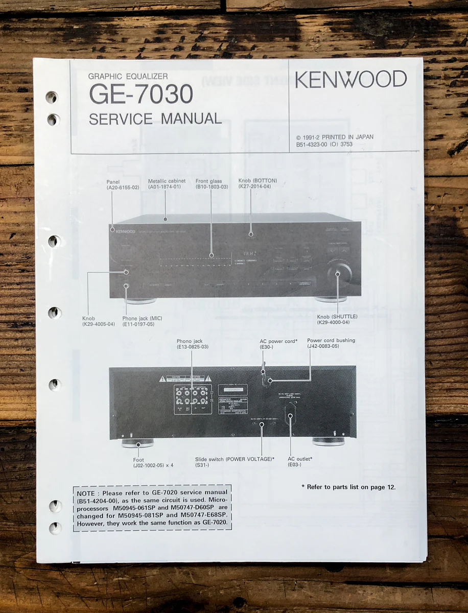 Kenwood GE-7030 EqualizerService Manual *Original*