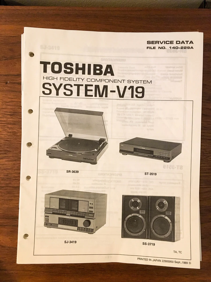 Toshiba SYSTEM V19 STEREO Service Manual *Original* #1