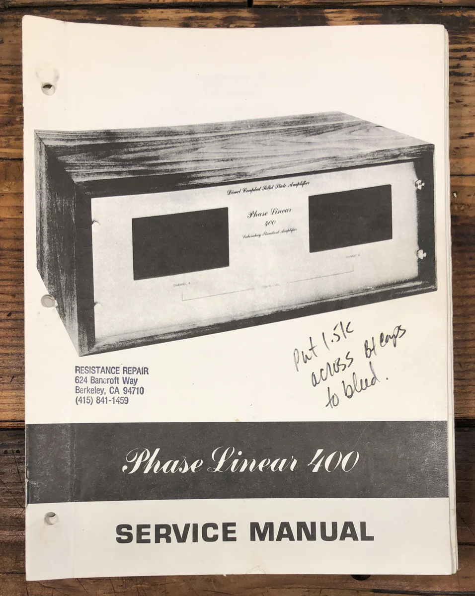 Phase Linear Model 400 Amplifier Service Manual *Original*