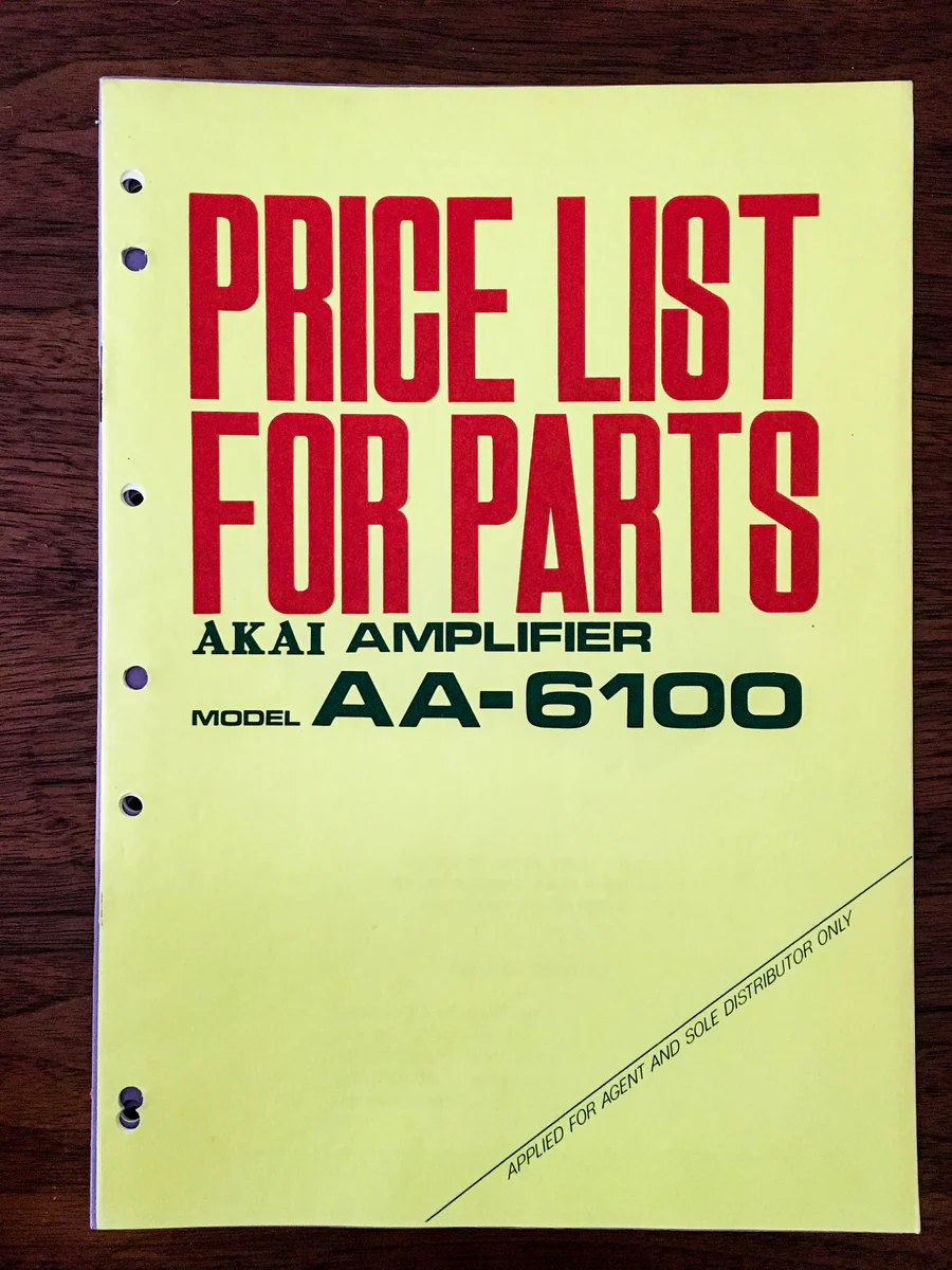 Akai AA-6100 Amplifier PARTS LIST Manual *Original*