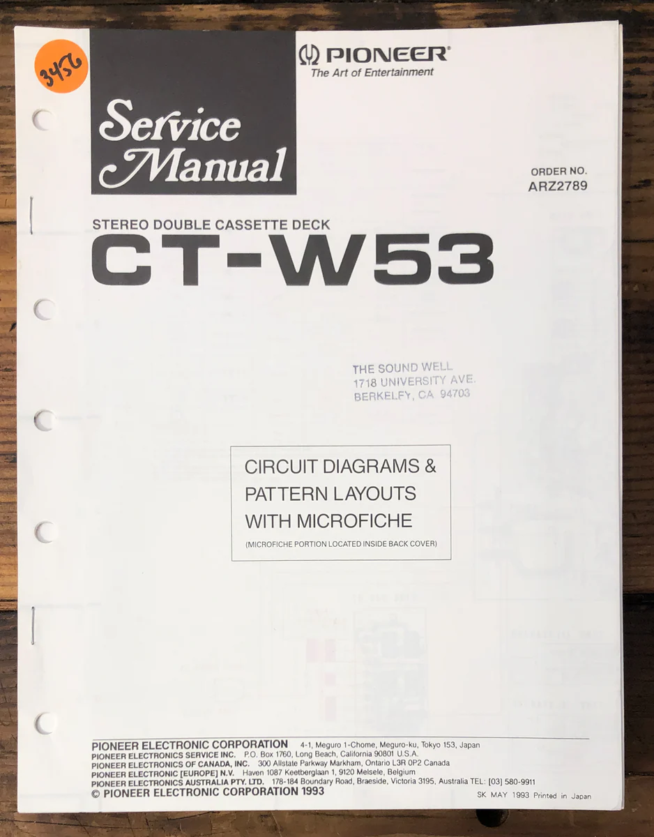 Pioneer CT-W53 CassetteService Manual *Original*