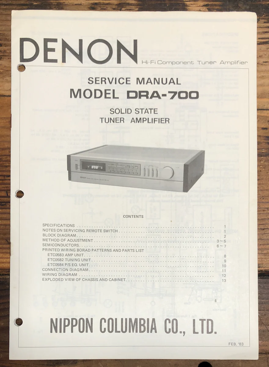 Denon DRA-700 ReceiverService Manual *Original*