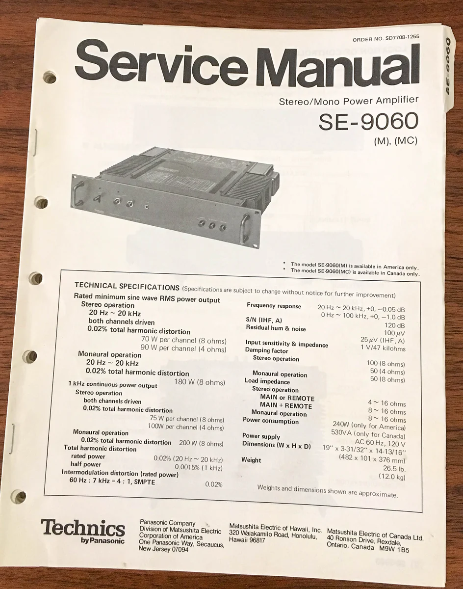 Technics SE-9060 AmplifierService Manual *Original*
