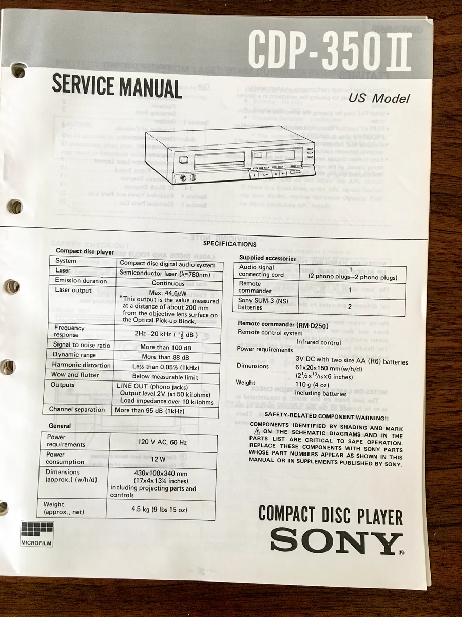 Sony CDP-350 IIService Manual *Original*
