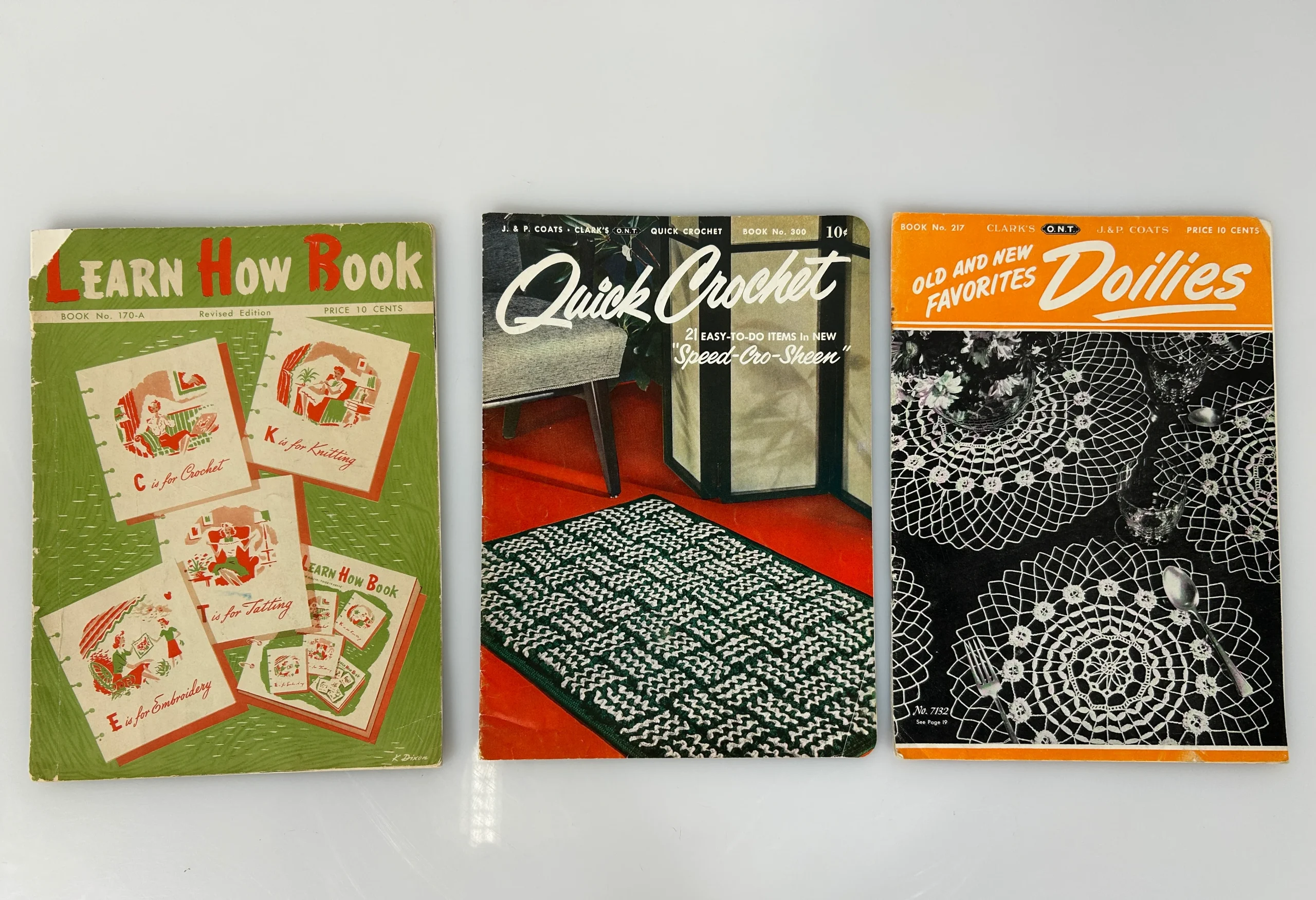 Lot of 3 Antique Crochet Books: Learn How To, Quick Crochet, & Favorite Doilies