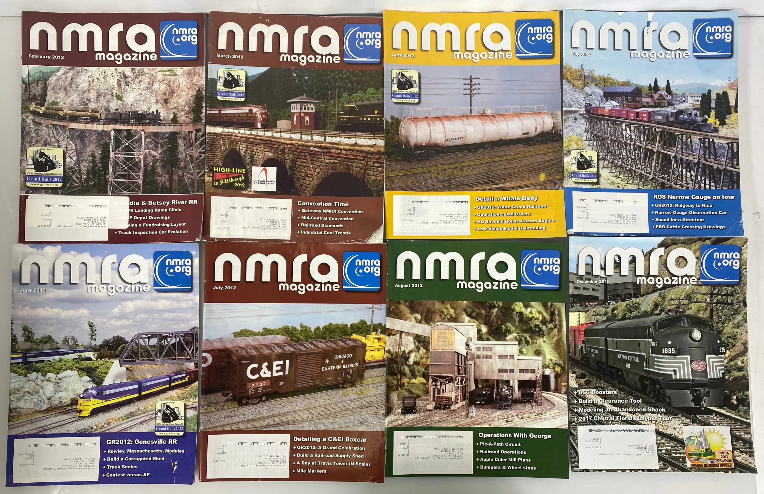 Lot of 8 NMRA (Model Railroad Association) Magazines 2012-2016 Complete