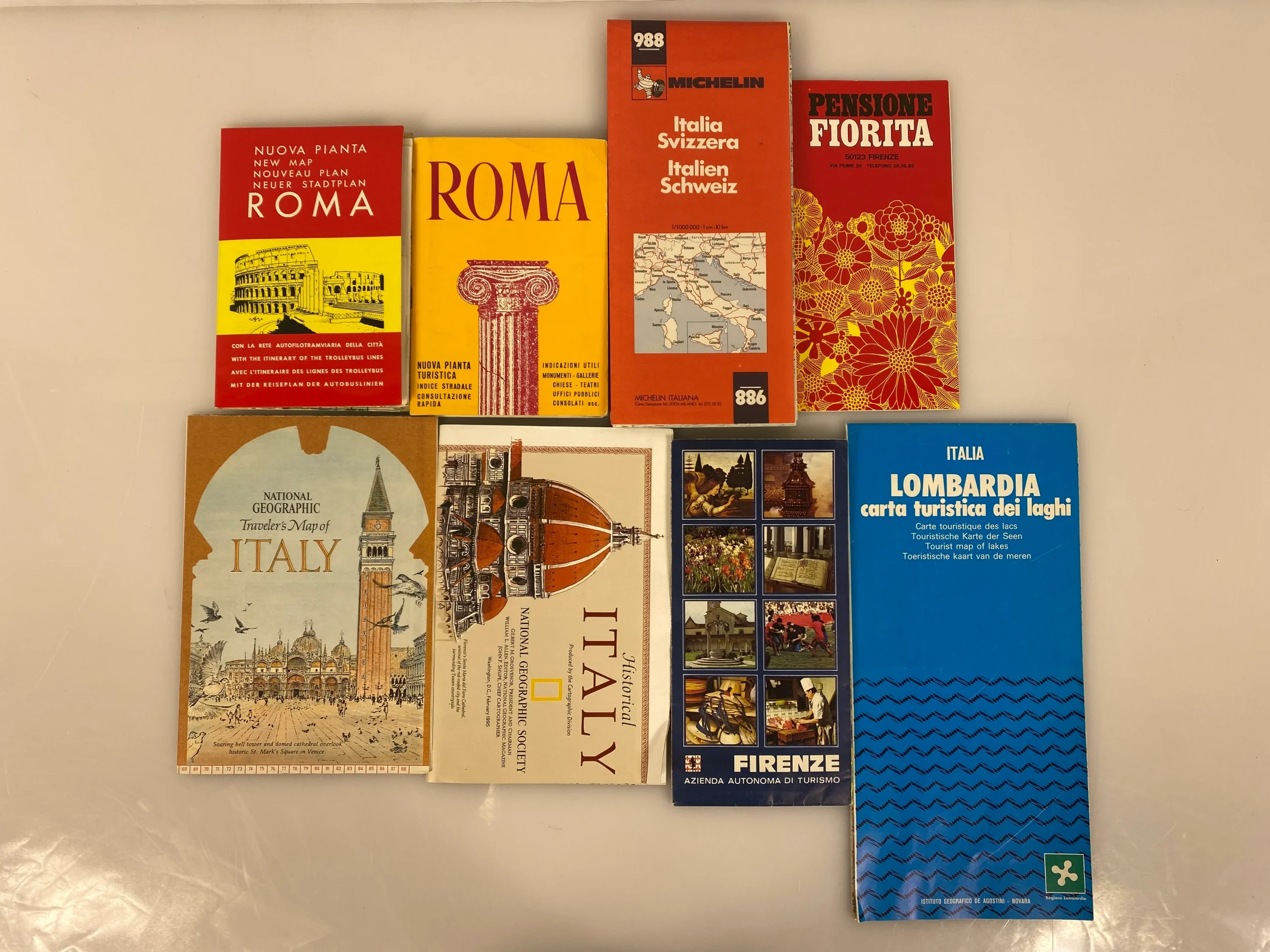 Lot of Vintage Maps/Guides to Italy: Michelin/Nat Geo/Lombardy/Florence/Rome