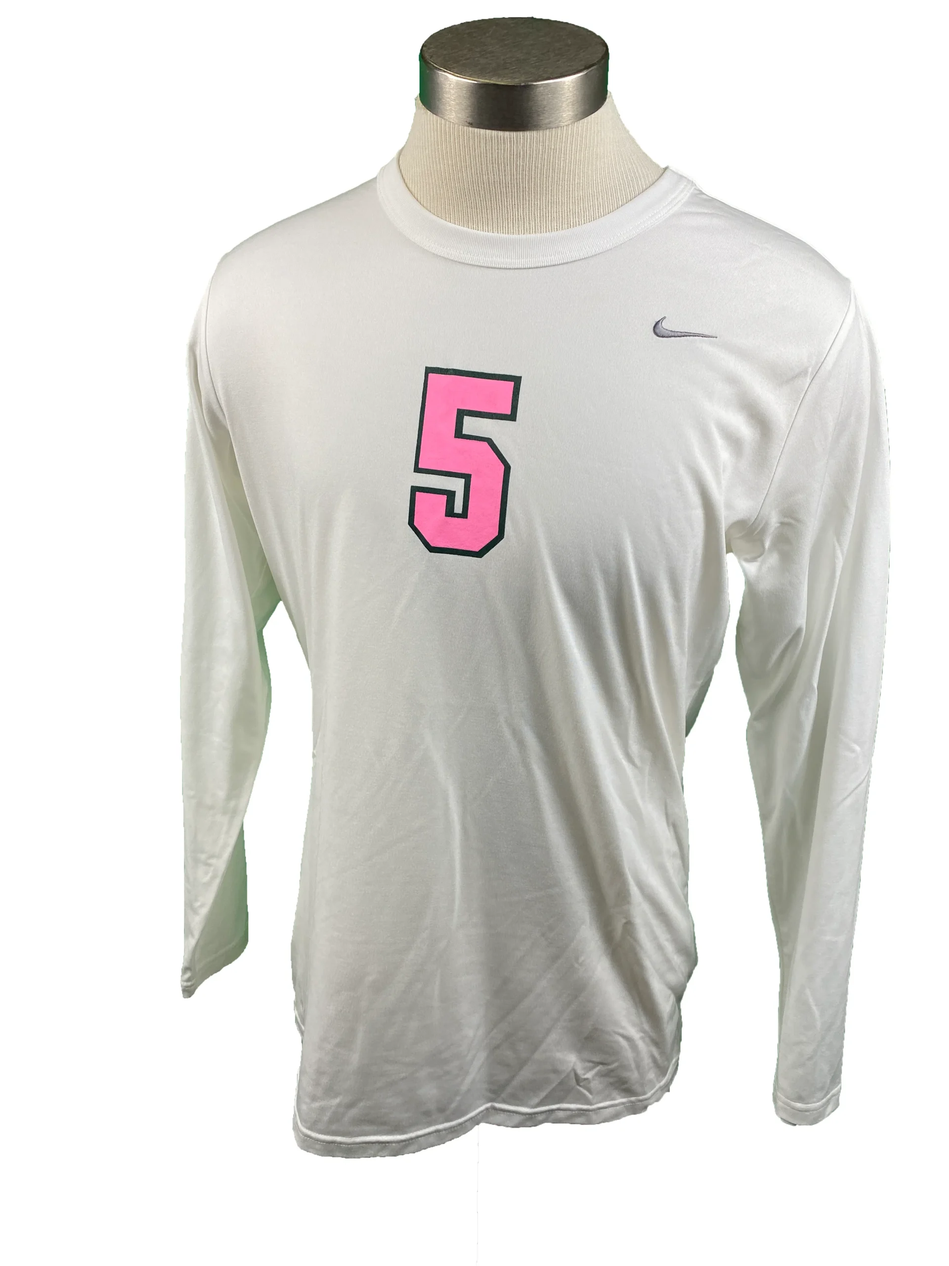 Nike White Breast Cancer Awareness Volleyball Long Sleeve Jersey #5 Women's Size XL
