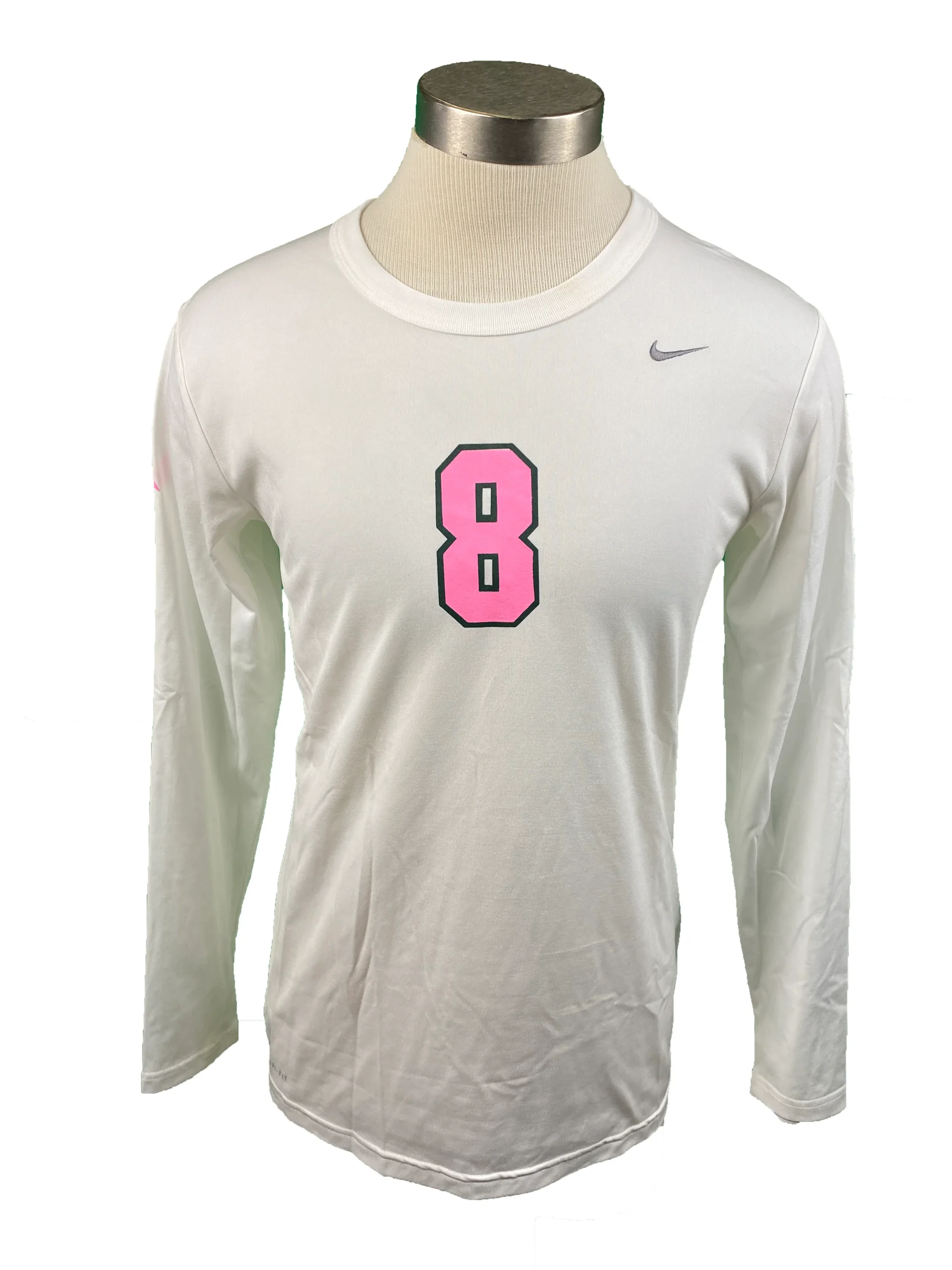 Nike White Spartan Brest Cancer Awareness Volleyball Long Sleeve Jersey #8 Women's Size L
