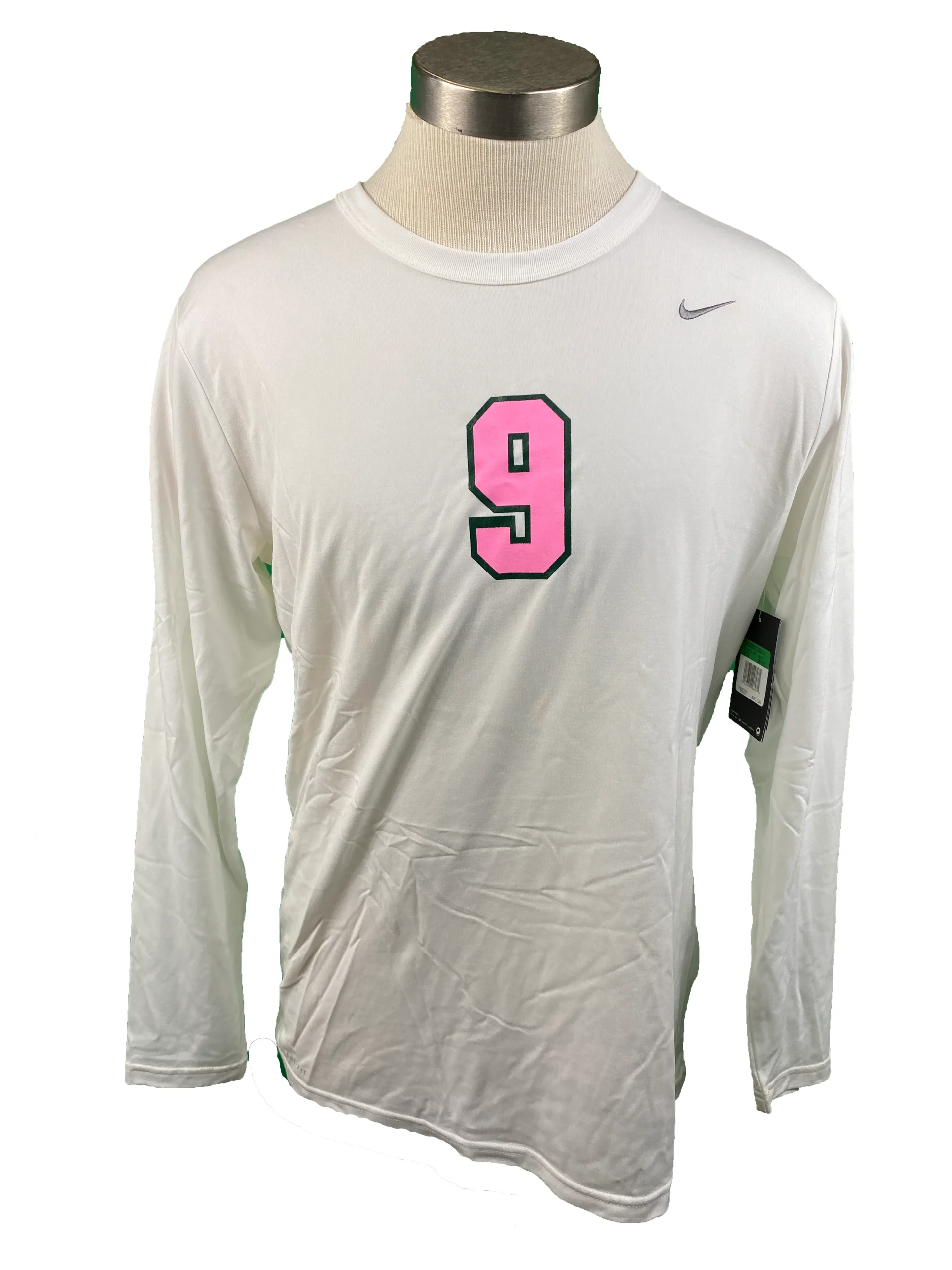 Nike White Spartan Brest Cancer Awareness Volleyball Long Sleeve Jersey #9 Women's Size XL