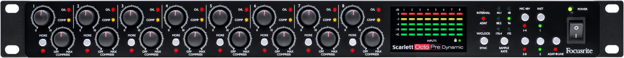 Focusrite Scarlett OctoPre Dynamic Eight-Channel Mic Pre With A-D/D-A Conversion and Analogue Compression