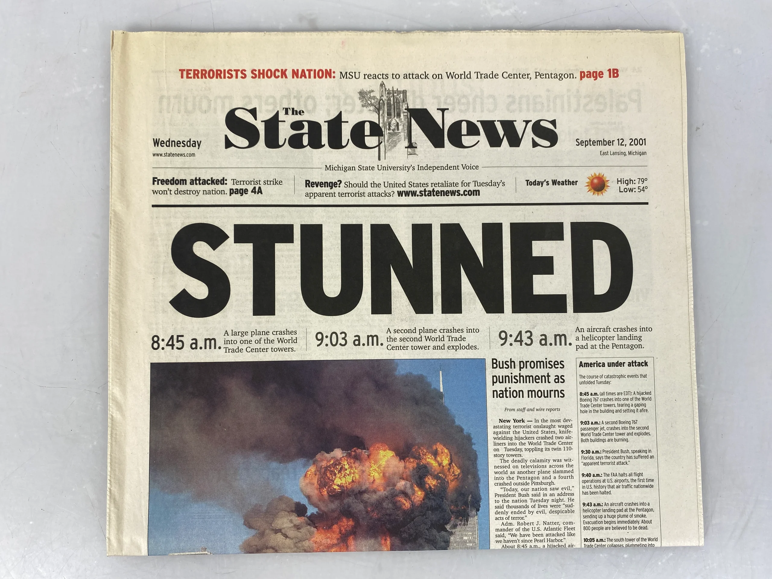 state-news-michigan-state-university-msu-student-newspaper-9122001-911-issue.webp State News Michigan State University (MSU) Student Newspaper 9/12/2001 (9/11 issue)