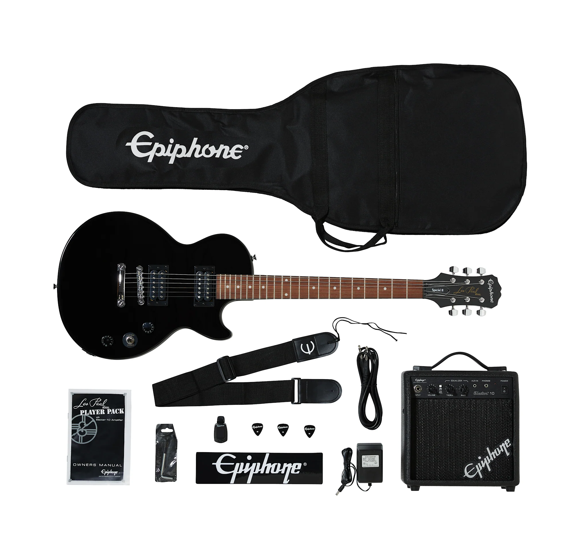 static.gibson.com_product-images_Epiphone_EPIJIZ896_Ebony_front-500x500-1.webp Epiphone Les Paul Electric Guitar Player Pack, 220V, Ebony